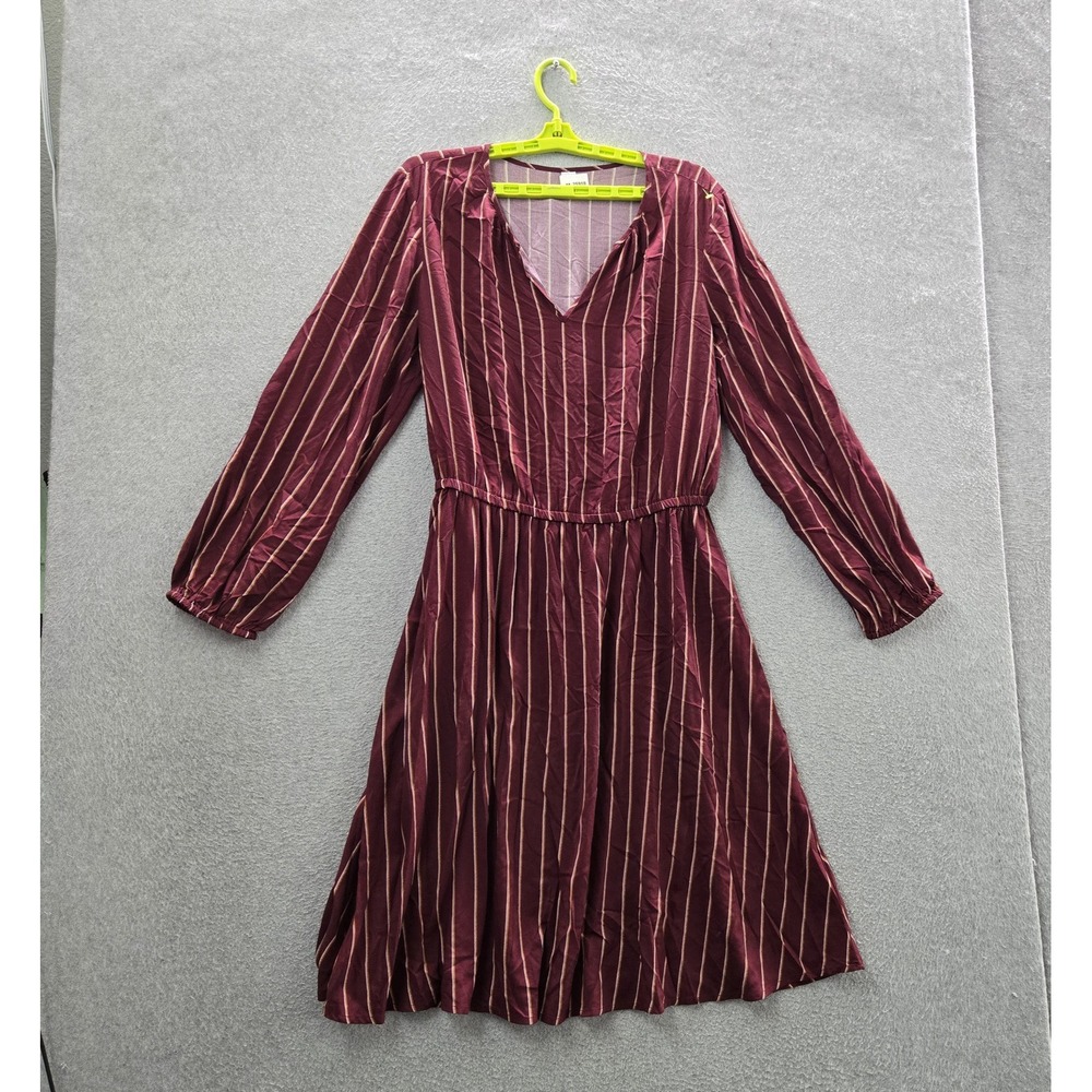 Old Navy Women Dress L TALL Burgundy Striped Fit & Flare Waist Defined